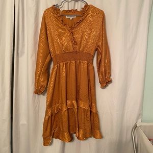 Gold 3/4 sleeve ruffle dress